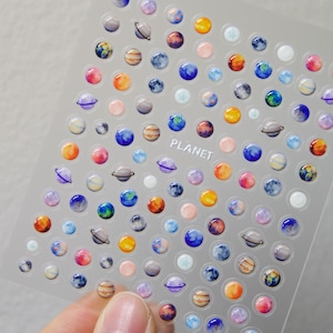 3D Planet Nail Art Stickers – Colorful Jelly Universe Nail Decals | Saturn Earth Mercury Cartoon Space Nails for DIY Manicure