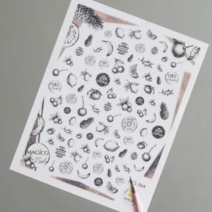 Fruity Pencil Sketch Nail Art Sticker/ DIY Tips Guides Transfer Stickers/Mixed Fruit peel off Sticker/Hand drawing manicure stencil