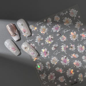 3D Sakura Pearl-nagelstickers: reliëfstickers kersenbloesem afbeelding 1
