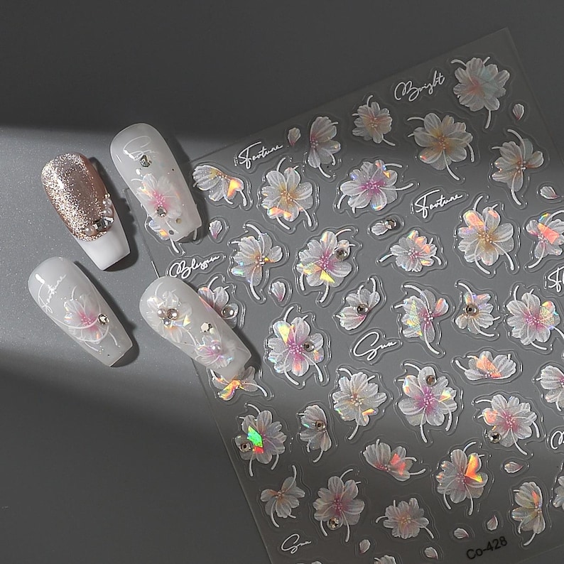 3D Sakura Pearl-nagelstickers: reliëfstickers kersenbloesem afbeelding 1