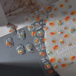 Skimrande guldfisk nagelklistermärken: 3D gelé korall hav nagelkonst