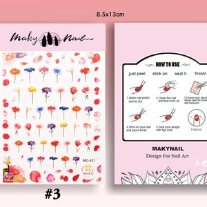 Floral Nail Art Sticker/ Semi-permeable dyed roses DIY Tips peel off Stickers/ Pink sakura flower Sticker/ plum blossom manicure stencil