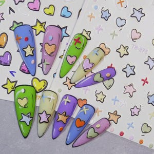 Comic Book Cartoon Nail Trendy Star Heart Stickers