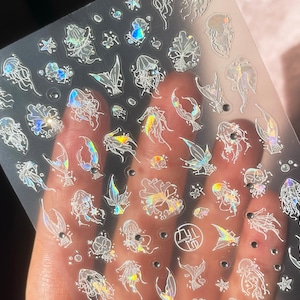 Jellyfish Nail Art Decal Sticker /Purple Ocean theme Sea World Animal Peel off stickers halo/ white