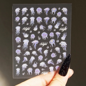 Jellyfish Nail Art Decal Sticker /Purple Ocean theme Sea World Animal Peel off stickers ultra thin purple
