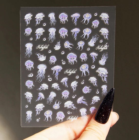 Jellyfish Nail Art Decal Sticker /Purple Ocean theme Sea World Animal Peel off stickers