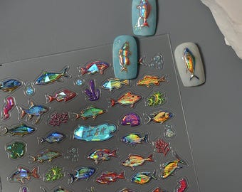 Iridescent Tropical Fish Nail Stickers – Holographic Mermaid Nail Art
