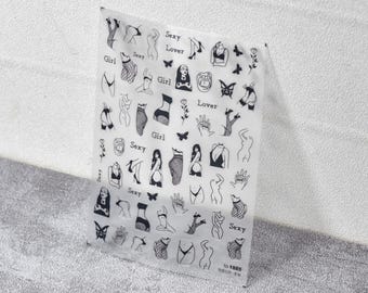 Sexy Girl Body Water Women Power Transfer Decals Nail Art Stickers