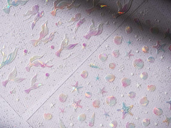 Iridescent Starfish Shell Mermaid Nail Art Stickers: Summer Ocean Theme