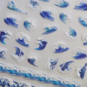 Blue Ocean Wave Nail Sticker/ Spirit of Ukiyo-e Stunning Japanese Famous Artwork The Great Wave off Kanagawa 3D Embossed Nails Supply