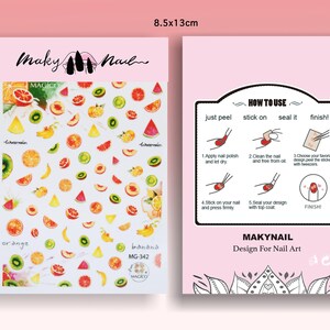 Fruity Pencil Sketch Nail Art Sticker/ DIY Tips Guides Transfer Stickers/Mixed Fruit peel off Sticker/Hand drawing manicure stencil