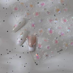 3D Sakura Pearl-nagelstickers: reliëfstickers kersenbloesem afbeelding 3