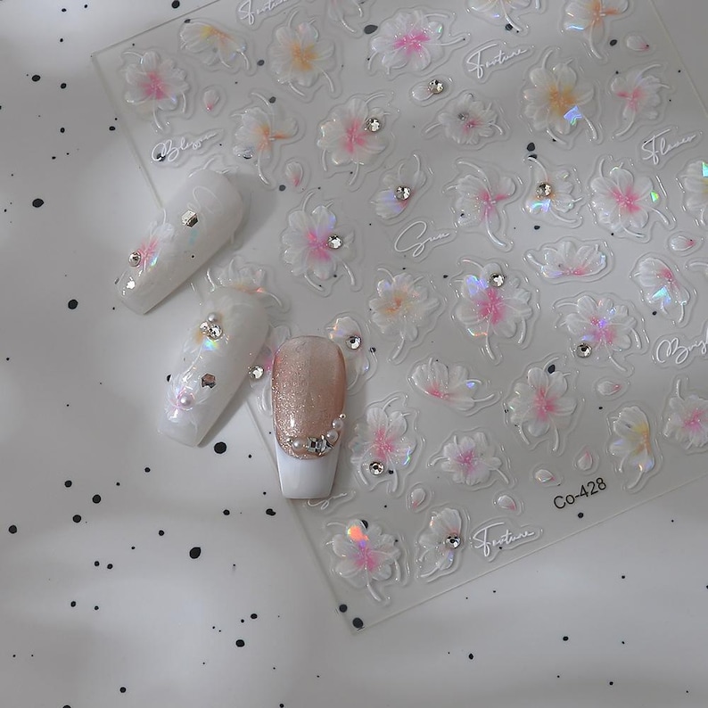 3D Sakura Pearl-nagelstickers: reliëfstickers kersenbloesem afbeelding 3