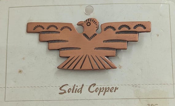 Vintage Signed Solid Copper Native American Thund… - image 1