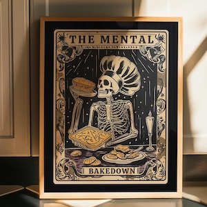 Impressões de cozimento, pôster de esqueleto de culinária, arte de parede de cartas de tarô para assar mentalmente, presente para padeiros, impressões de arte culinária, impressão de cozinha engraçada