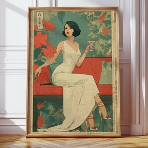 Emerald Green Martini Art Print, Art Deco Cocktail Poster, Fantazyjny wystrój alkoholowy, Retro Bar Cart Wall Art, Vintage Apartment Decor
