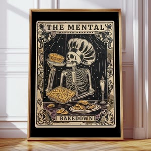 Impressões de cozimento, pôster de esqueleto de culinária, arte de parede de cartas de tarô para assar mentalmente, presente para padeiros, impressões de arte culinária, impressão de cozinha engraçada