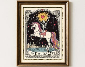 The Audacity Tarot Art Print, Skeleton Lovers Feminist Poster, Maximalist Tarot Wall Art, Witchy Decor,Female Power, Gothic Art Dorm Decor