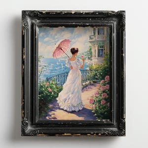 モネのマティーニを持つ女性ウォールアート、ピンクのガーリープリント、油絵の修正、コケットカクテルポスター、風変わりなアルコールアート、ヴィンテージバーカートの装飾
