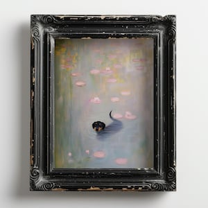 Monet Waterlily Dachshund Wall Art, Claude Monet Dog Poster, Doxie Art Print, Sausage Dog Floral Print, Altered Art Decor, Dog Mom Gift