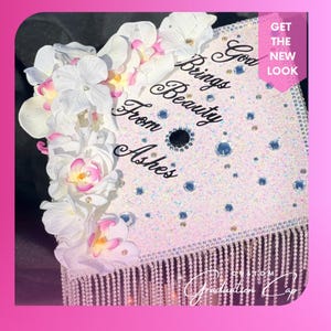 Luxury Rhinestone Graduation Cap Topper with Floral Accents | Customized Sparkly Cap Decoration | Class of 2024 Keepsake, Graduation Hat