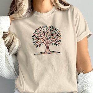 Comfort Colors Tree T-Shirt, Nature Inspired Tee, Geometric Tree Design Shirt, Unisex Earth Tone T Shirt