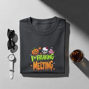 I&#39;m Freaking Melting Halloween T-Shirt, Spooky Season Tee, Funny Halloween Shirt, Pumpkin Skull Ice Cream Graphic Tee, Unisex Halloween