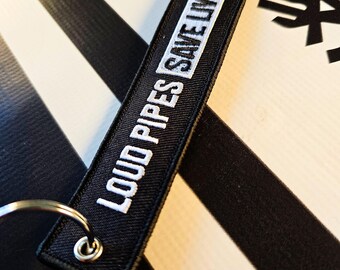 Loud Pipes Save Lives Tag, Motorcycle Flight Keyring, Fabric Biker Jet Tag, Funny Motorbike Keychain, Custom Exhaust Gift for Rider