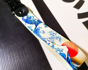 JDM Flight Tag Keychain, Motorcycle Jet Tag Keyring, Japanese Art Key Tag, Biker Enthusiast Gift, Drift Car Accessories, Great Wave Kanagawa