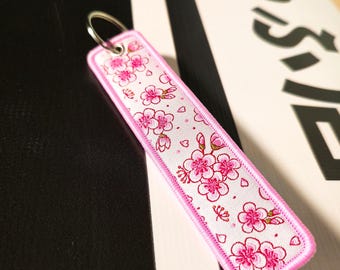 JDM Flight Tag Keychain, Motorcycle Jet Tag Keyring, Japanese Art Key Tag, Biker Enthusiast Gift, Drift Car Accessories, Cherry Blossom