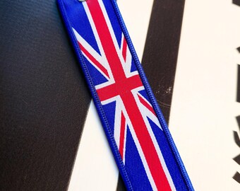 Union Jack Keyring, British Flag Flight Tag, Fabric Motorcycle Keychain, Euro Car Jet Tag Wrist Strap, Biker Key Fob Accessory Gift