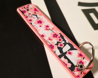 JDM Flight Tag Keychain, Motorcycle Jet Tag Keyring, Japanese Art Key Tag, Biker Enthusiast Gift, Drift Car Accessories, Cherry Blossom