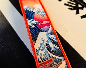JDM Flight Tag Keychain, Motorcycle Jet Tag Keyring, Japanese Art Key Tag, Biker Enthusiast Gift, Drift Car Accessories, Great Wave Kanagawa