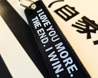 I love you more Tag, Boyfriend Flight Tag, Cute Couple Keychain, Anniversary Gift Fob, Romantic Fabric Jet Tag Keyring, Gifts for Him