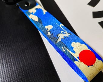 Japanese Jet Tag Keyring, JDM Flight Tag Keychain, Motorcycle Key Tag Accessories, Traditional Art Biker Gift, Car, Crane Bird Good Luck