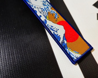 JDM Flight Tag Keychain, Motorcycle Jet Tag Keyring, Japanese Art Key Tag, Biker Enthusiast Gift, Drift Car Accessories, Great Wave Kanagawa