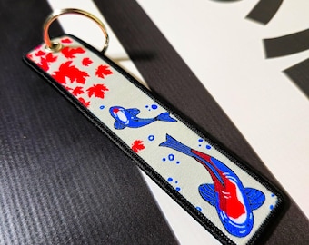 Japanese JDM Keychain, Woven Flight Tag Keyring, Motorcycle Jet Tag,  Car Accessories, Gifts for Bikers, Sakura Koi Fish
