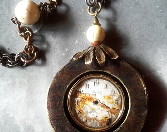 Clock face pendant Perfection Broken statement necklace upcycled vintage long free shipping