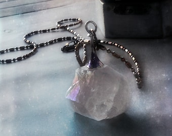 Crystal quartz necklace chunky pendant titanium with handpainted gift box free shipping