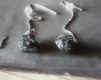 Sterling earrings titanium pyrite druzy nugget ear threaders Meteorites