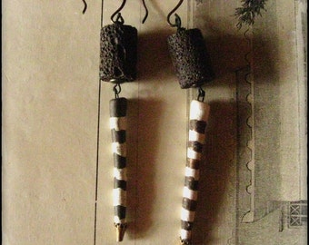 Dangle earrings MiddleEarths quirky stoneware stripes