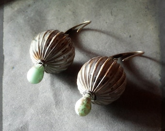 Globe earrings distressed white patina Distant Past