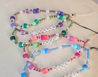 Personalised Beaded Phone Charm Strap | Custom Name Y2K Accessory