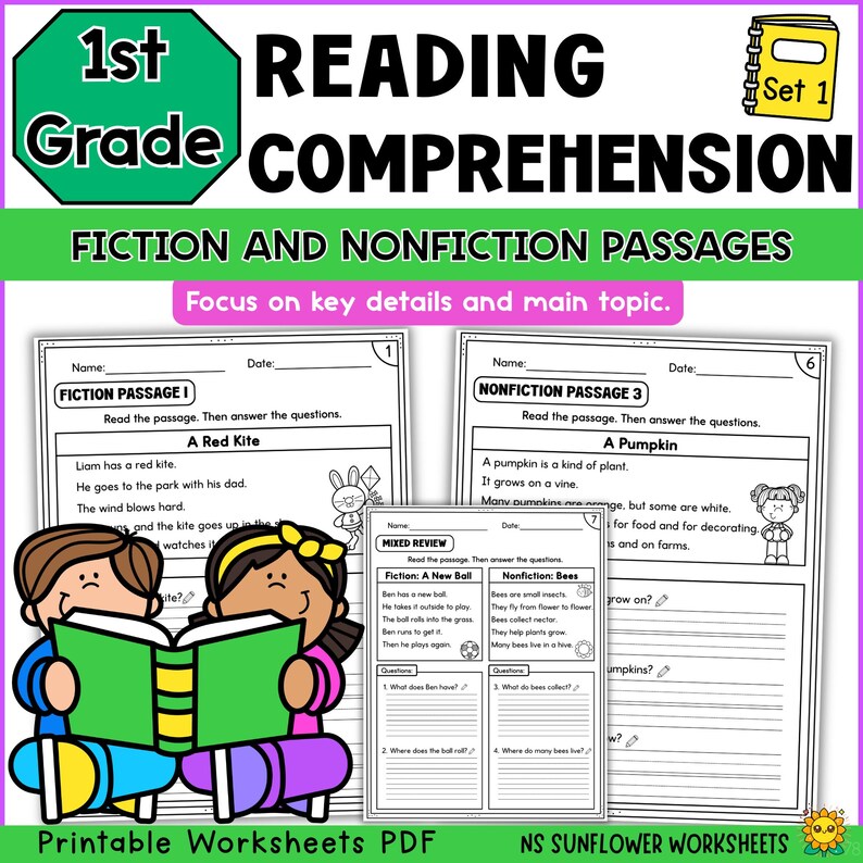 1st Grade Reading Comprehension Printable | Fiction Nonfiction Passages ...
