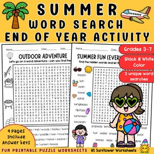 Summer Word Search End of Year Activity | Grades 3–7 | Fun Printable Puzzle