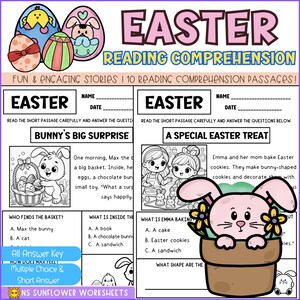 Easter Reading Comprehension for Kindergarten & 1st Grade | 10 Fun Passages with Questions + Answer Keys