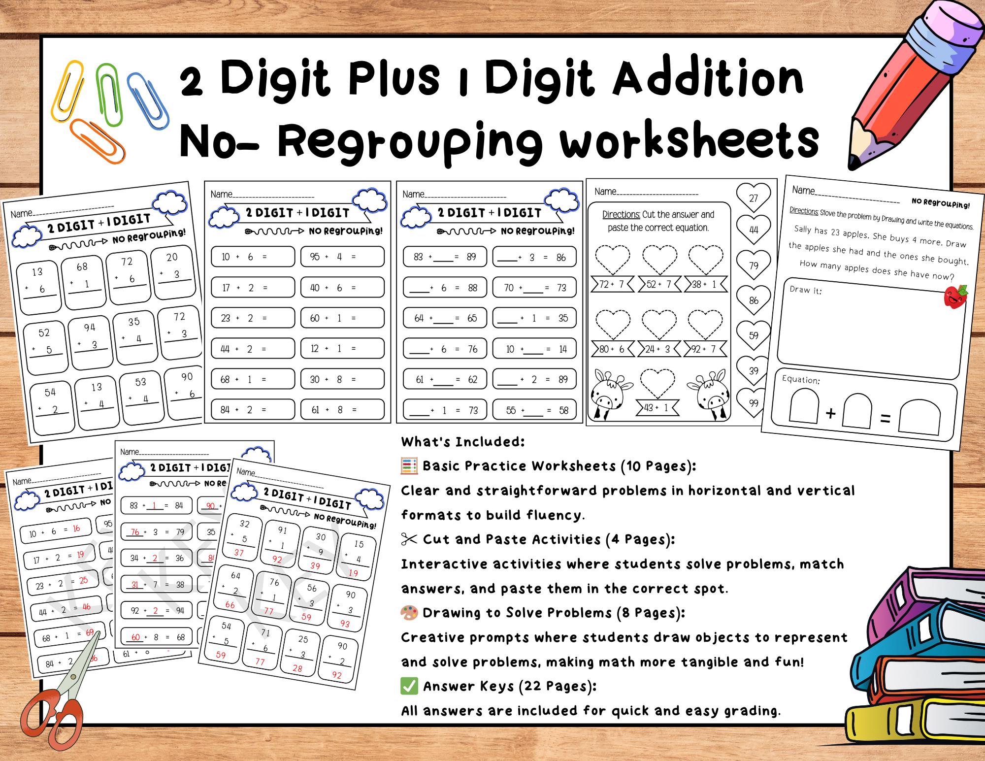 Printable 2-digit Plus 1-digit Addition Worksheets | No Regrouping ...