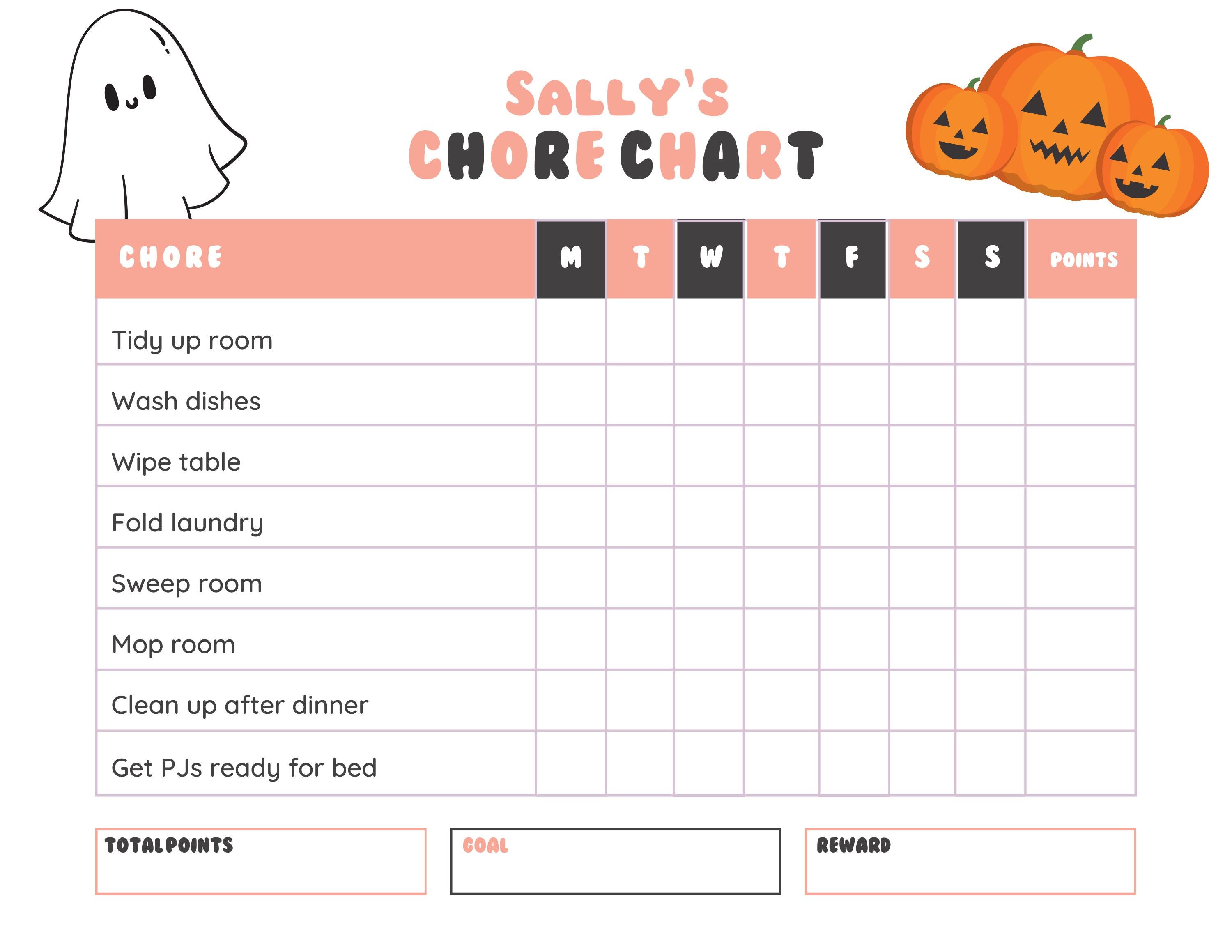 Editable Halloween Chore Chart for Kids PDF Kids Daily Weekly ...