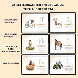 Tarjetas de letras | Alfabeto | Granja | Tarjetas ABC | holandés | Niño | Niño pequeño | niño en edad preescolar