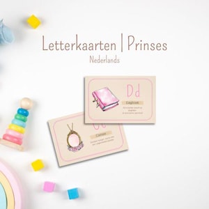 Tarjetas de letras | Alfabeto | Tarjetas didácticas | holandés | Tarjetas didácticas del alfabeto holandés | Princesa | Príncipe | Niños pequeños | Aprendizaje | Niño